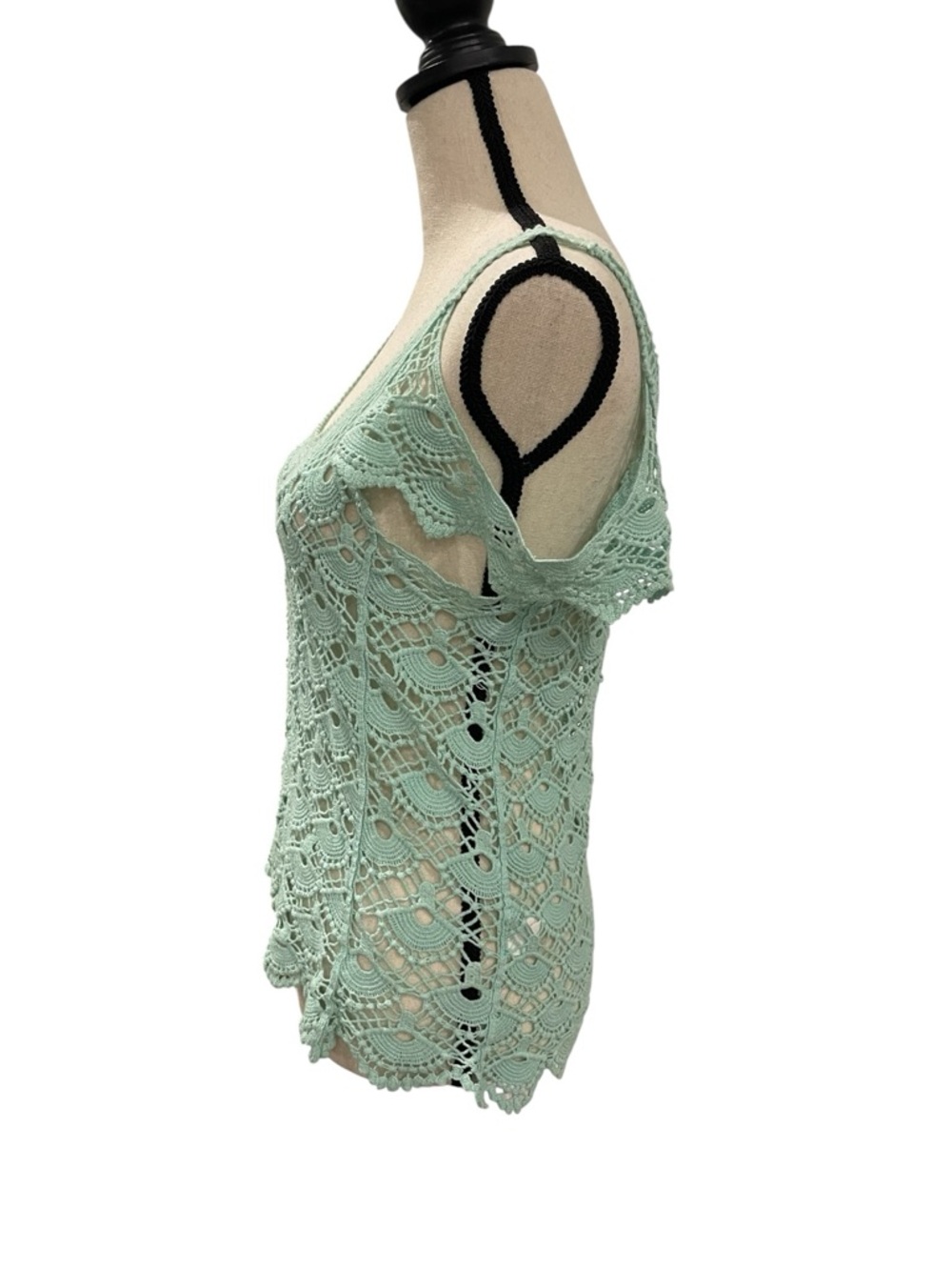 Women's Crochet Cold-Shoulder Top - Mint Green - Picture 2 of 4